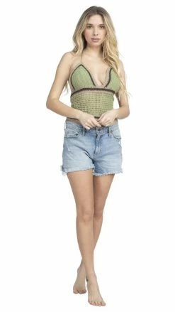 Lakhays Tri Color Crochet Halter Top