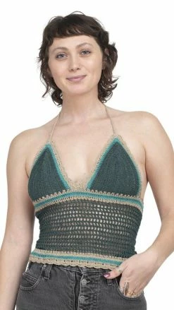 Lakhays Tri Color Crochet Halter Top