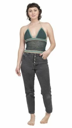 Lakhays Tri Color Crochet Halter Top