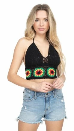 Lakhays Rasta Flower Crochet Top