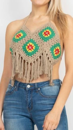Lakhays New Arrivals Rasta Fringe Crochet Top