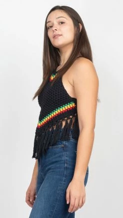 Lakhays Rasta Triangle Crochet Top