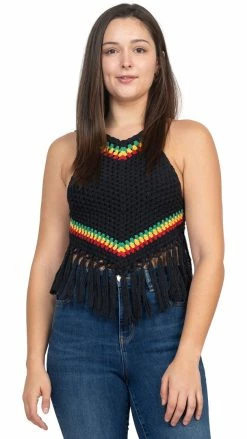 Lakhays Rasta Triangle Crochet Top