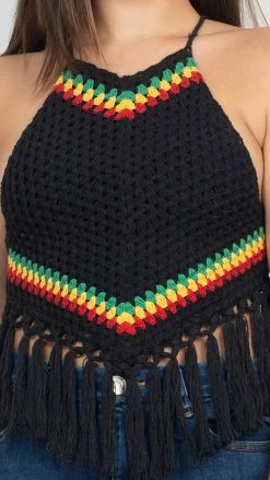Lakhays Rasta Triangle Crochet Top