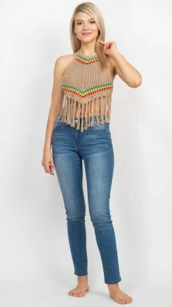 Lakhays Rasta Triangle Crochet Top