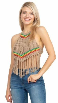Lakhays Rasta Triangle Crochet Top