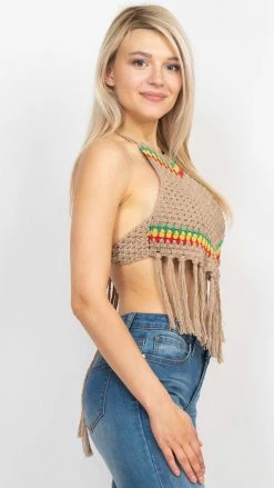 Lakhays Rasta Triangle Crochet Top