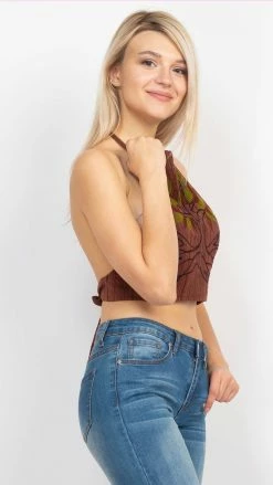Lakhays Tree Of Life Embroidery Halter Top