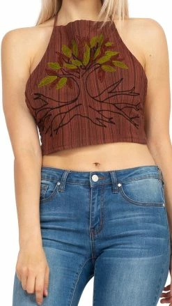 Lakhays Tree Of Life Embroidery Halter Top