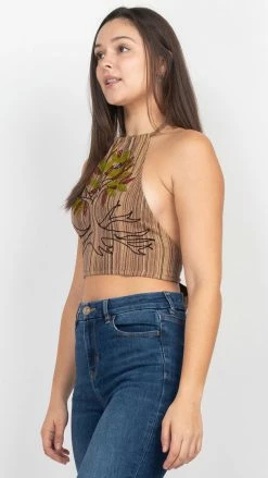 Lakhays Tree Of Life Embroidery Halter Top