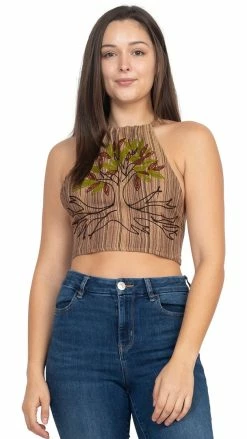 Lakhays Tree Of Life Embroidery Halter Top