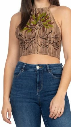 Lakhays Tree Of Life Embroidery Halter Top