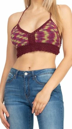 Lakhays Solid Space Tie-dy Crochet Top
