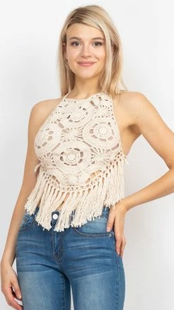 Lakhays New Arrivals Mandala Halter Crochet Top