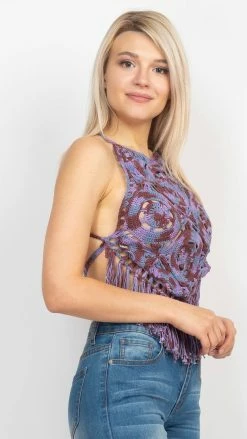 Lakhays New Arrivals Tie-Dye Mandala Hlt Crochet Top