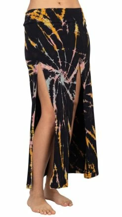 Lakhays New Arrivals Double Slit Tie-Dye Maxi Skirt