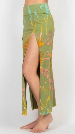Lakhays New Arrivals Double Slit Tie-Dye Maxi Skirt
