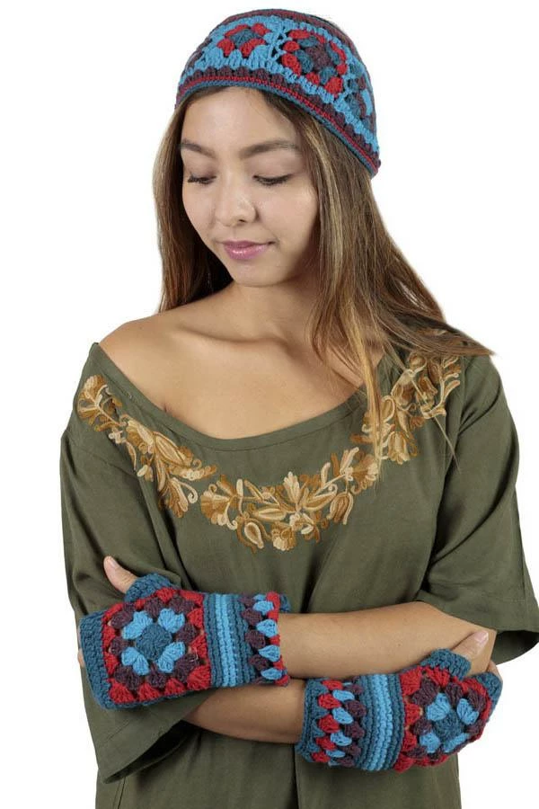 Lakhays Flower Patch Crocheted Fingerless Gloves Arm Warmers 2 Lakhays Flower Patch Crocheted Fingerless Gloves Arm Warmers