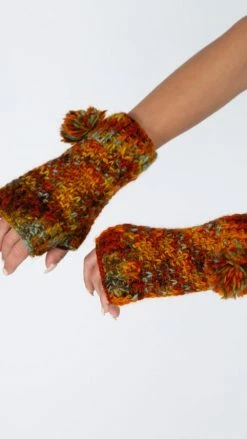 Lakhays Hand Painted Pom Fingerless Gloves