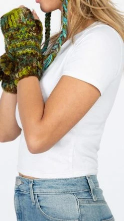 Lakhays Hand Painted Pom Fingerless Gloves