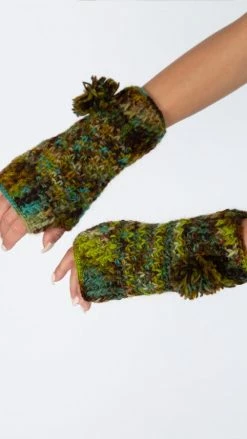 Lakhays Hand Painted Pom Fingerless Gloves