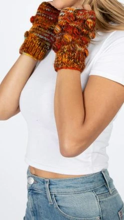 Lakhays Hand Painted Tiny Pom Fingerless Gloves