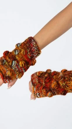 Lakhays Hand Painted Tiny Pom Fingerless Gloves