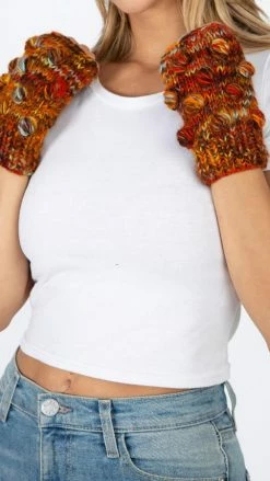 Lakhays Hand Painted Tiny Pom Fingerless Gloves