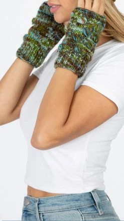 Lakhays Hand Painted Tiny Pom Fingerless Gloves