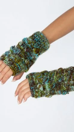 Lakhays Hand Painted Tiny Pom Fingerless Gloves