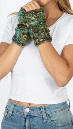 Lakhays Hand Painted Tiny Pom Fingerless Gloves