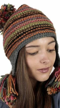 Lakhays Women's Hand Knit Acrylic Wool Bella Hat With Pom Poms