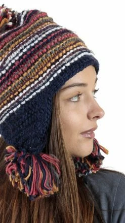 Lakhays Women's Hand Knit Acrylic Wool Bella Hat With Pom Poms