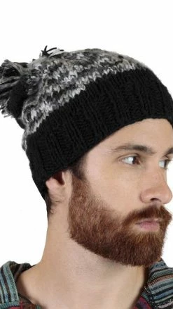 Lakhays Tri-Color Cozy Beanie With Pom Pom Hats & Beanies
