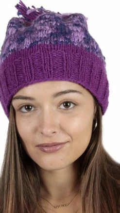 Lakhays Tri-Color Cozy Beanie With Pom Pom Hats & Beanies