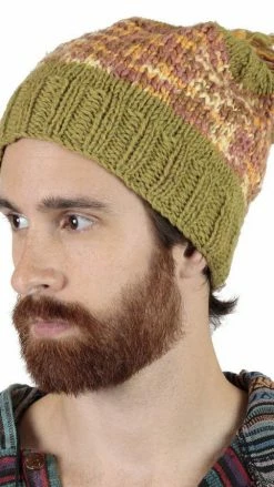 Lakhays Tri-Color Cozy Beanie With Pom Pom Hats & Beanies