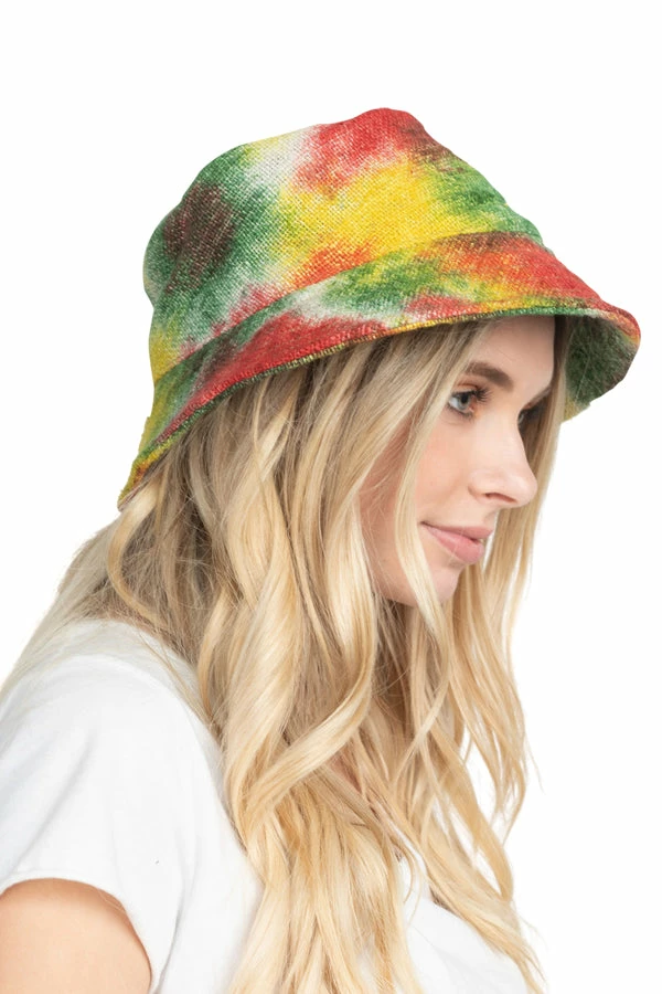 Vendor-unknown Hemp Tie Dye Bucket Hat: OS Rasta 1 Vendor-unknown Hemp Tie Dye Bucket Hat: OS Rasta
