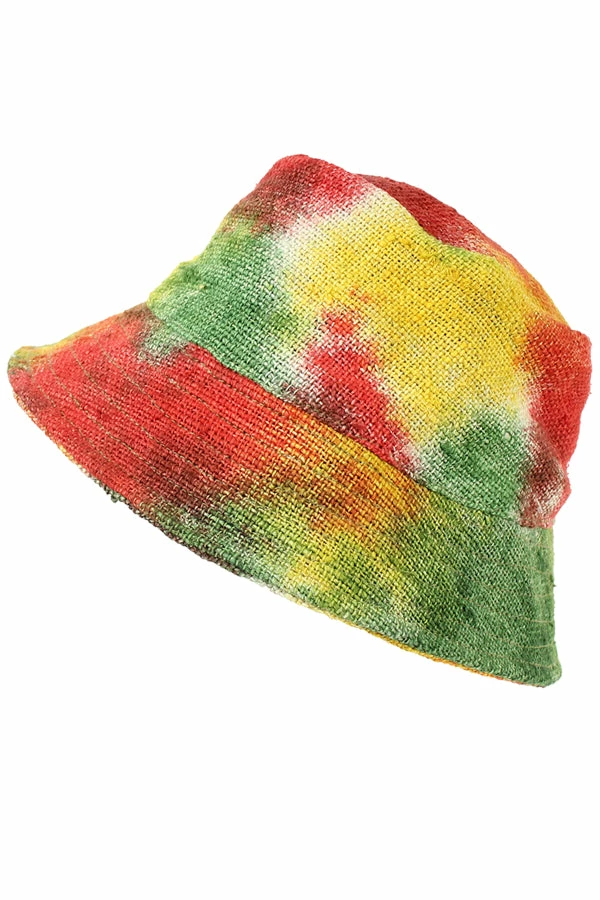 Vendor-unknown Hemp Tie Dye Bucket Hat: OS Rasta 2 Vendor-unknown Hemp Tie Dye Bucket Hat: OS Rasta