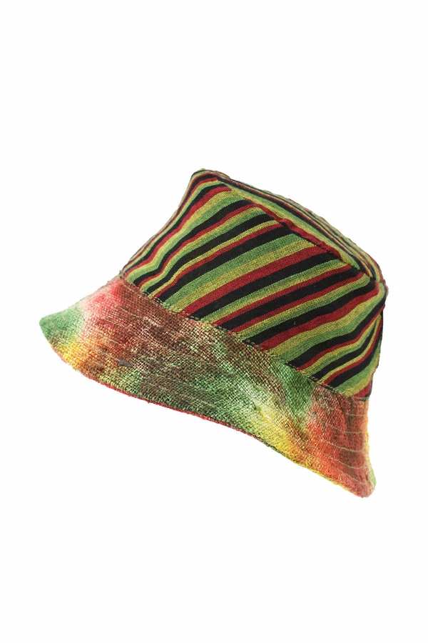 Vendor-unknown Hemp Tie Dye Bucket Hat: OS Rasta 4 Vendor-unknown Hemp Tie Dye Bucket Hat: OS Rasta