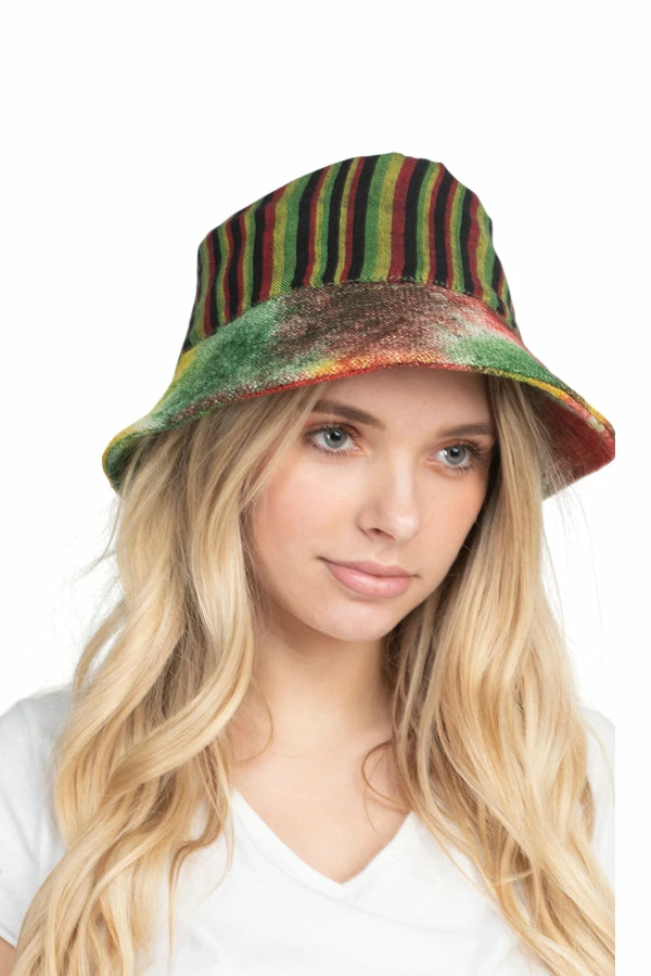 Vendor-unknown Hemp Tie Dye Bucket Hat: OS Rasta 3 Vendor-unknown Hemp Tie Dye Bucket Hat: OS Rasta