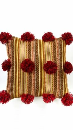 Lakhays Pom Pom Rustic Stripe Throw Pillow