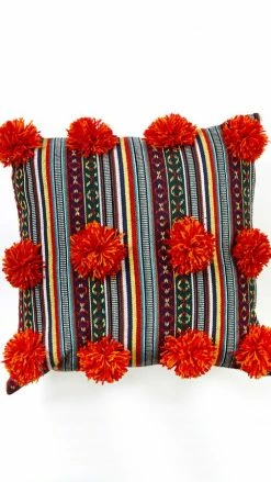 Lakhays Pom Pom Rustic Stripe Throw Pillow