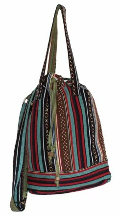 Lakhays Cotton Canvas Bohemian Hippie Bucket Bag-Brown-One Size