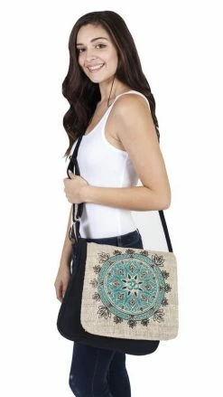 Lakhays Natural Hemp-Cotton Eco Mandala Hippie Boho Cross Body Messenger Bag Sling Bag