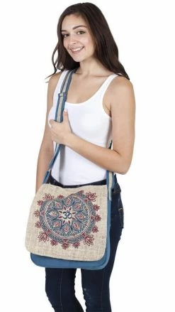 Lakhays Natural Hemp-Cotton Eco Mandala Hippie Boho Cross Body Messenger Bag Sling Bag