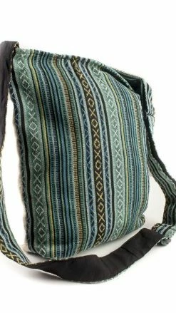 Lakhays Tree Of Life Canvas Crossbody Sling Purse With Tranquil Boho Stripes, Made With Hemp And Cotton, Great For Festivals, Beach, Everyday Wear & More