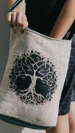 Lakhays Tree Of Life Canvas Crossbody Sling Purse With Tranquil Boho Stripes, Made With Hemp And Cotton, Great For Festivals, Beach, Everyday Wear & More