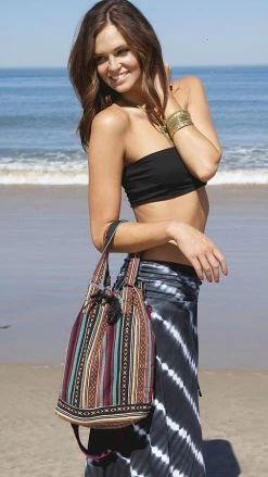 Lakhays Cotton Canvas Bohemian Hippie Bucket Bag-Brown-One Size